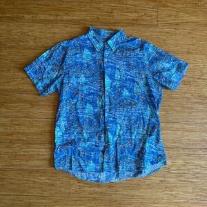 Izod Saltwater Relaxed Dockside Blue Revival Sailboat S/S Shirt Men's Size XL